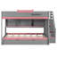 Lit superposé double au-dessus de double avec lit gigogne simple, tablettes de rangement avec escalier, lumières DEL, bois massif, gris-1405748442