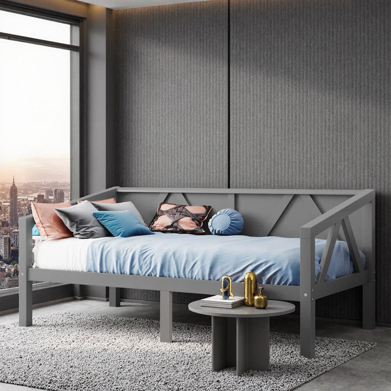 White Solid Wood Twin Daybed with Under-Bed Storage & Sofa-Style Design, Gray
