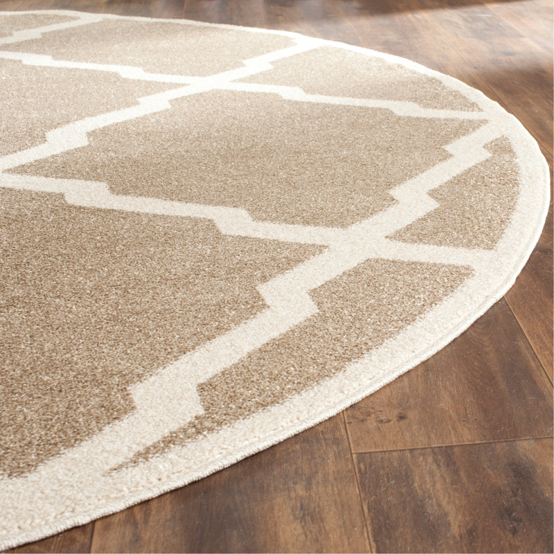 Ammundsen Geometric Wheat/Beige Indoor Area Rug, Round 5'