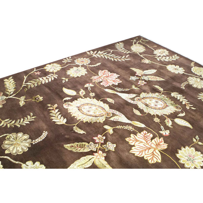 Wool Floral Area Rug in Brown/Ivory/Rust/Green