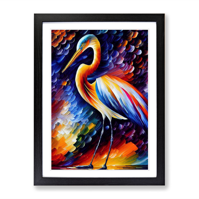 Iliff Heron Painted Vol.1 - Picture Frame Print, Black, 64cm H x 46cm W x 2cm D