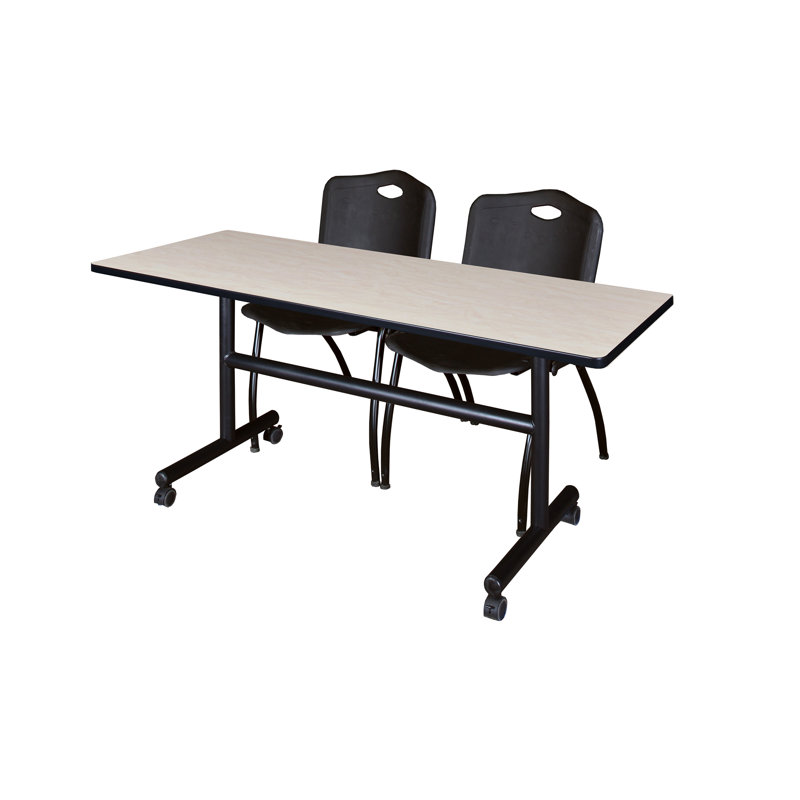 Table gigogne d'appoint Nevjana, 2 chaises empilables, Érable, Noir, H 29 po x l 72 po x P 30 po