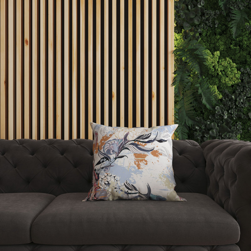 Leaf Lurker Broadcloth Throw Pillow, 18"H x 18"W, Blue/White/Orange