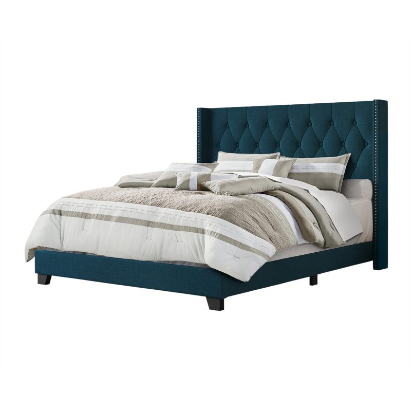 Amberlee Upholstered Wingback Bed, Blue, Full