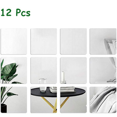 Wall Decor Sticker, 12PCS Acrylic Mirror Wall Stickers 15cm Adhesive Rounded Corner for Home Decorations
