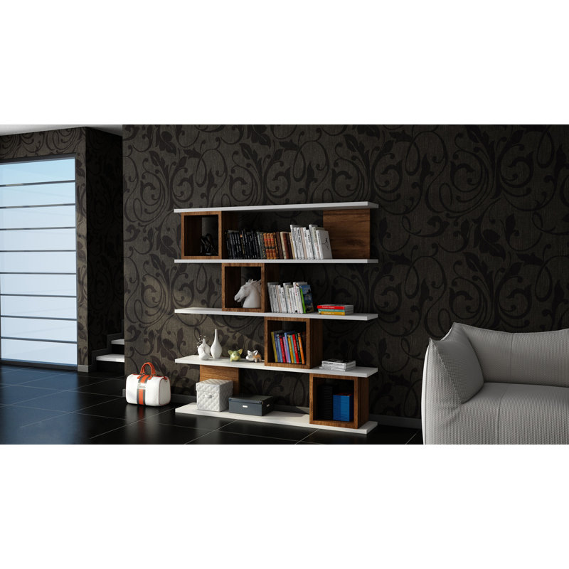 Lippi 119 cm H x 120 cm W Bookcase, White/Walnut