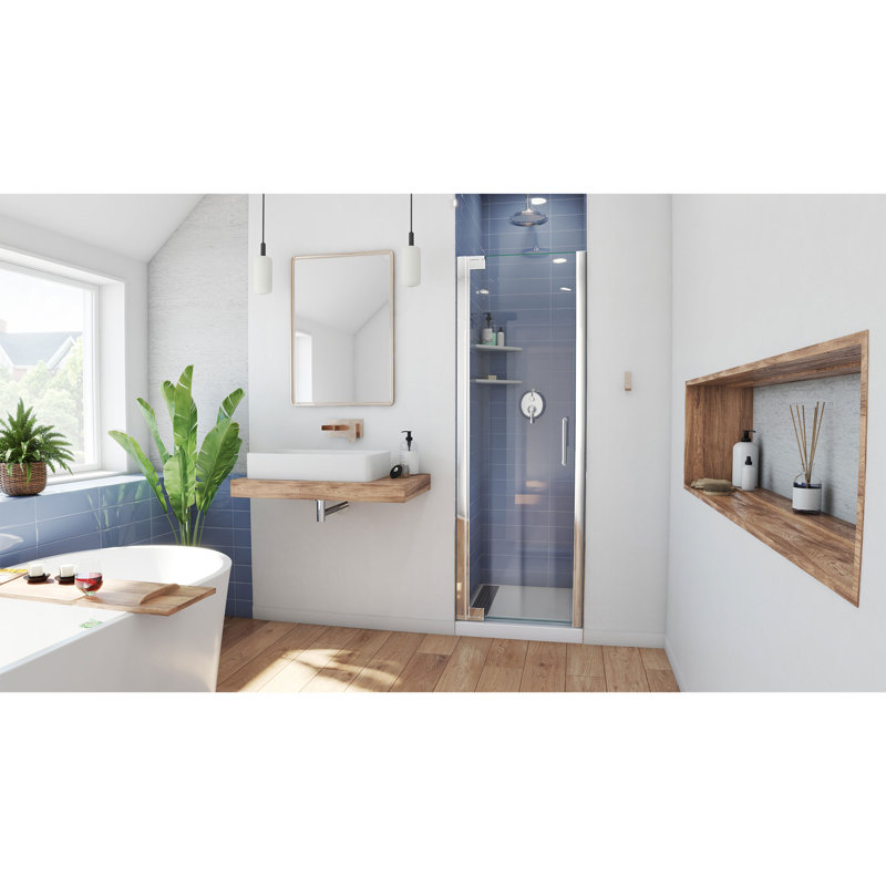 Elegance 27" W x 72" H Pivot Frameless Shower Door with Clearmax™ Technology, Chrome