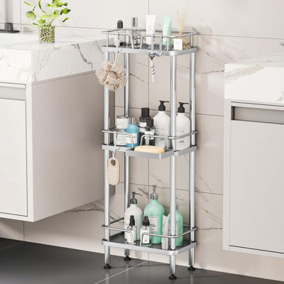 Organisateur de douche de coin à 3 niveaux avec porte-savon, tablette de salle de bain en acier inoxydable antirouille avec 4 crochets