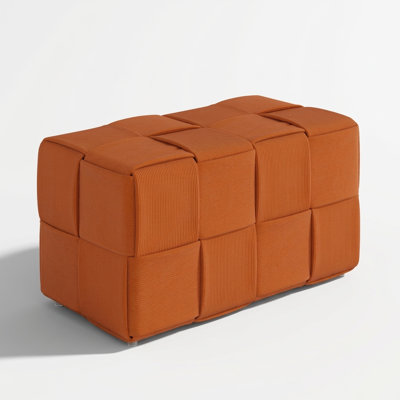 Corduroy Upholstered Ottoman Footrest with Woven Design