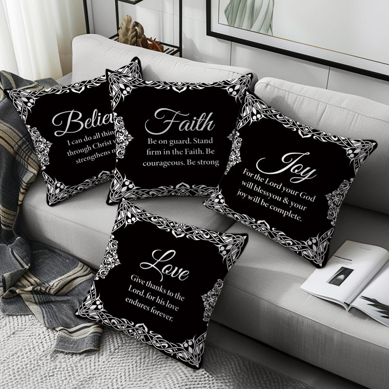 4 housses de coussin décoratives à motif de versets bibliques