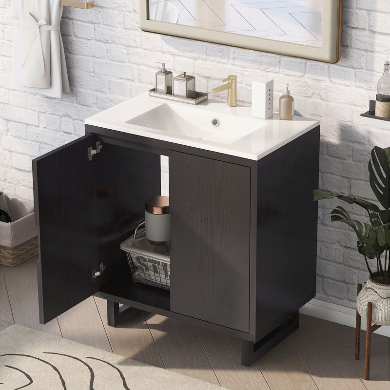 Jantinus Single Bathroom Vanity with Resin Top, Black