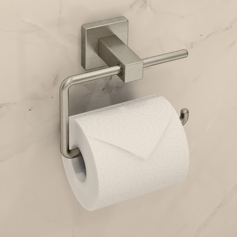 Porte-papier hygiénique à rouleau simple Duro avec quincaillerie de fixation murale, Nickel satiné