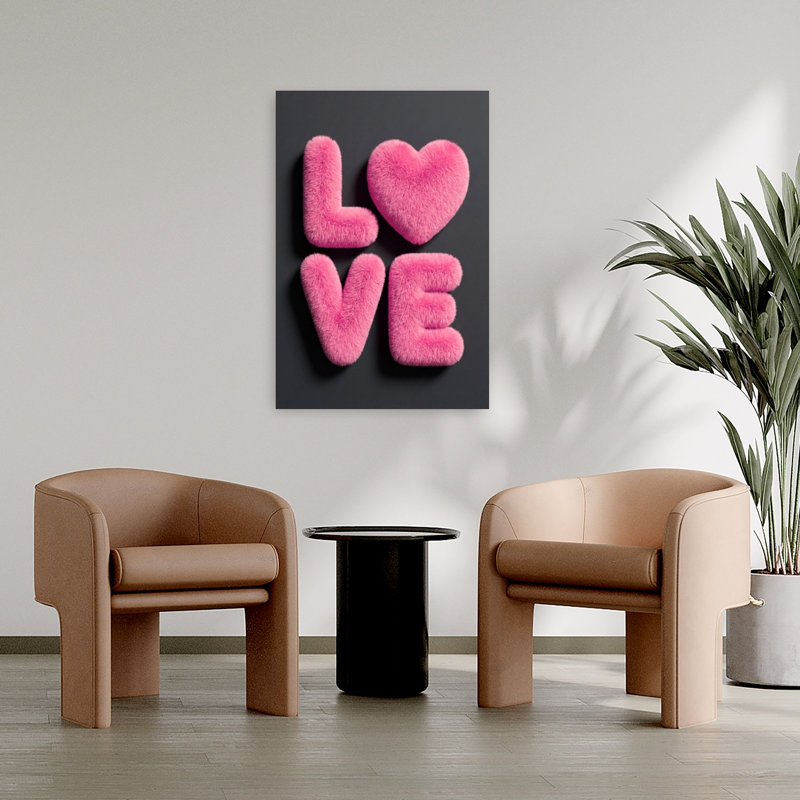 «Pink Fluffy Love», art mural contemporain abstrait, H 36 po x l 24 po
