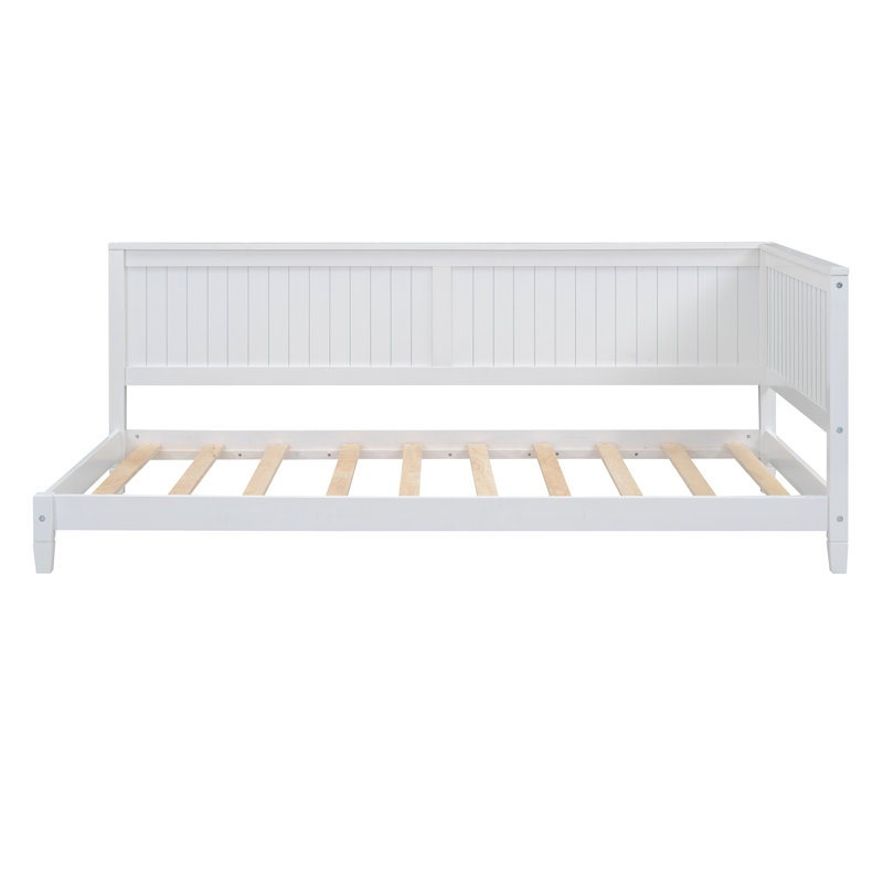 Twin Size Wooden Daybed Sofa Bed, Upholstered Frame, Space-Saving Guest Bed, White, White