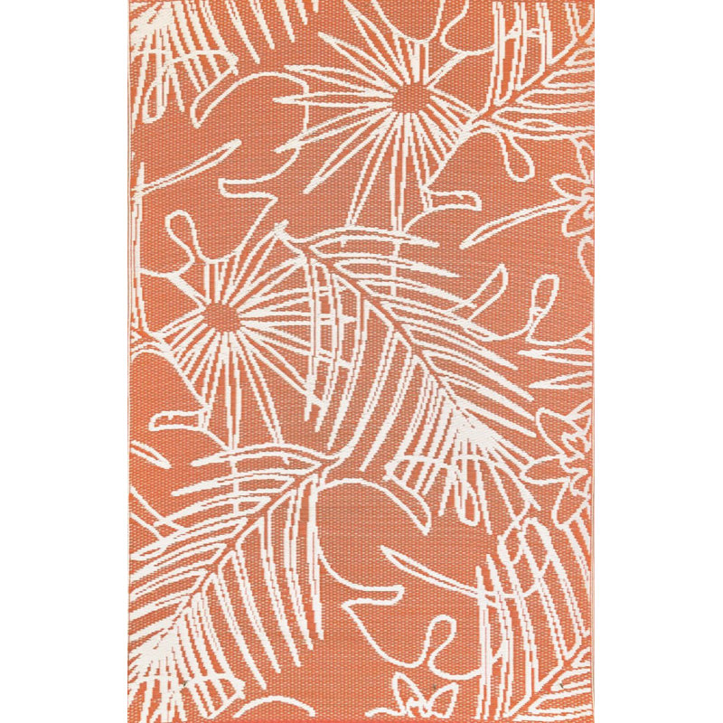 Floral Ivory/Orange Indoor/Outdoor Area Rug - Reversible, UV Resistant, 100% Recycled Material, Rectangle 5' x 8'