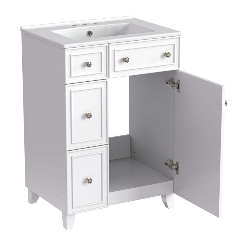 Armoire de meuble-lavabo 24 po avec lavabo en céramique, 2 tiroirs, 1 porte, Blanc