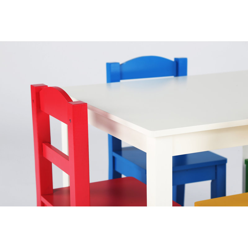 Kids 5 Piece Rectangular Play Or Activity Table and Chair Set, White/Red/Yellow/Blue