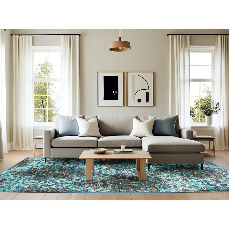 Tapis bleu/noir contemporain, Rectangle 6 pi x 9 pi