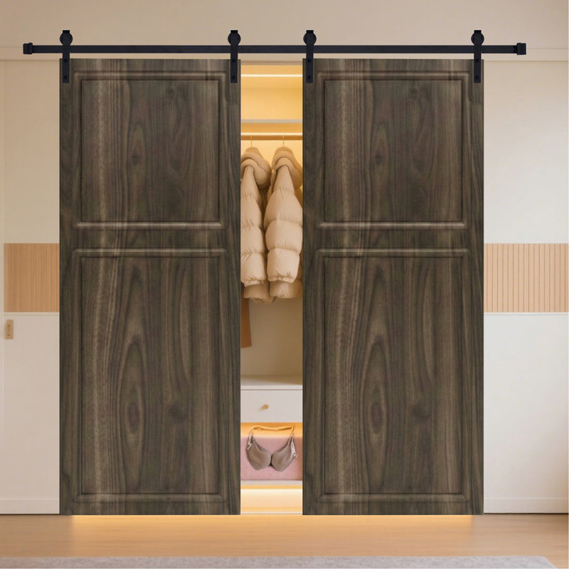 18 series 64in.X79 in. 3/4 inch thickness 2-Panel Walnut Color Finished MDF Sliding Barn Door With Hardware Kit