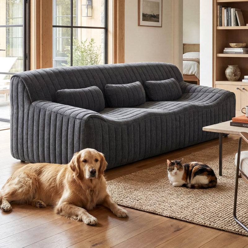 Canapé compressé en chenille adapté aux enfants et aux animaux de compagnie, canapé 3 places avec coussins et accoudoirs, pas d'installation et facile à déplacer, siège profond pour la chambre à coucher et le salon