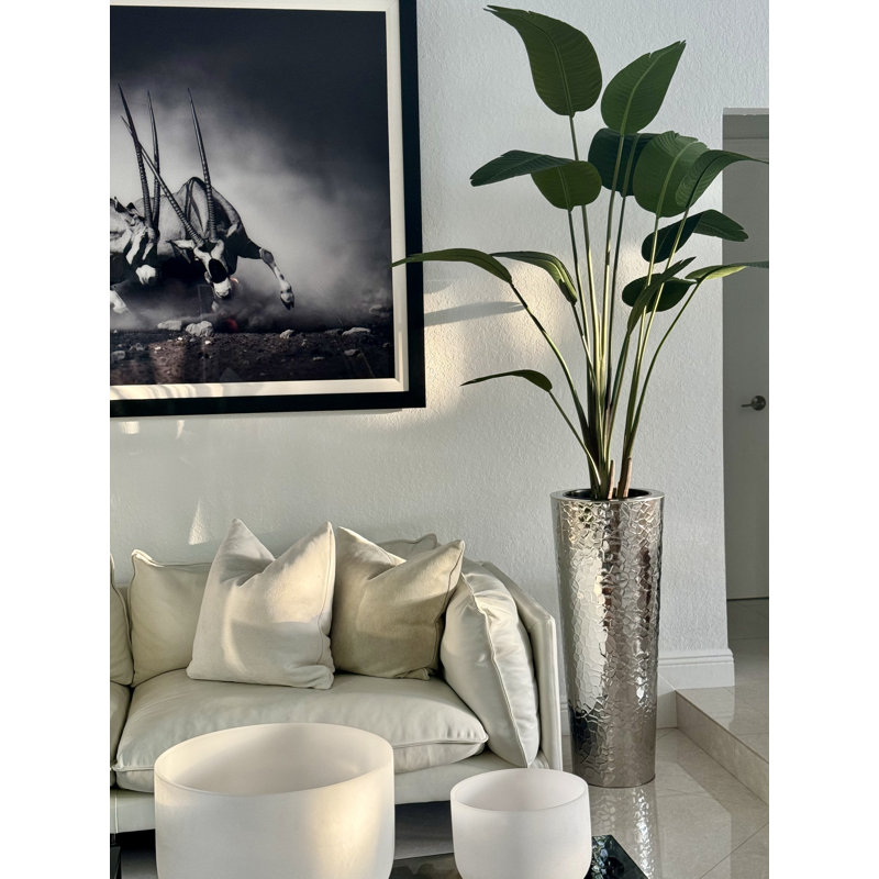 Faux Bird Of Paradise Tree in Metal Planter, Silver, 90" H x 40" W x 24" D