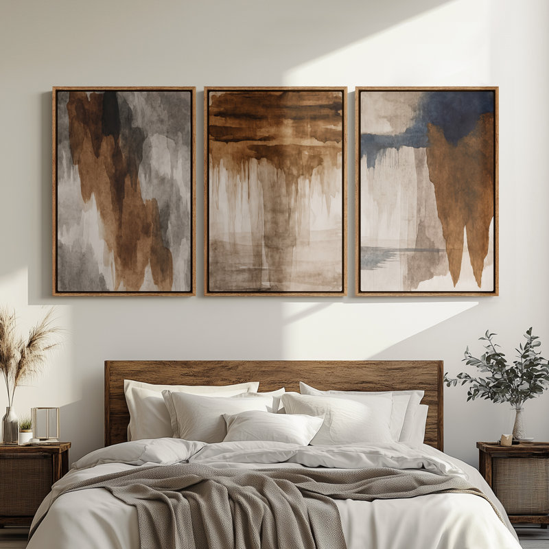 Framed Canvas Wall Art - Vintage Abstract Wall Prints for Bedroom - 3 panels, Natural, 24" H x 16" W