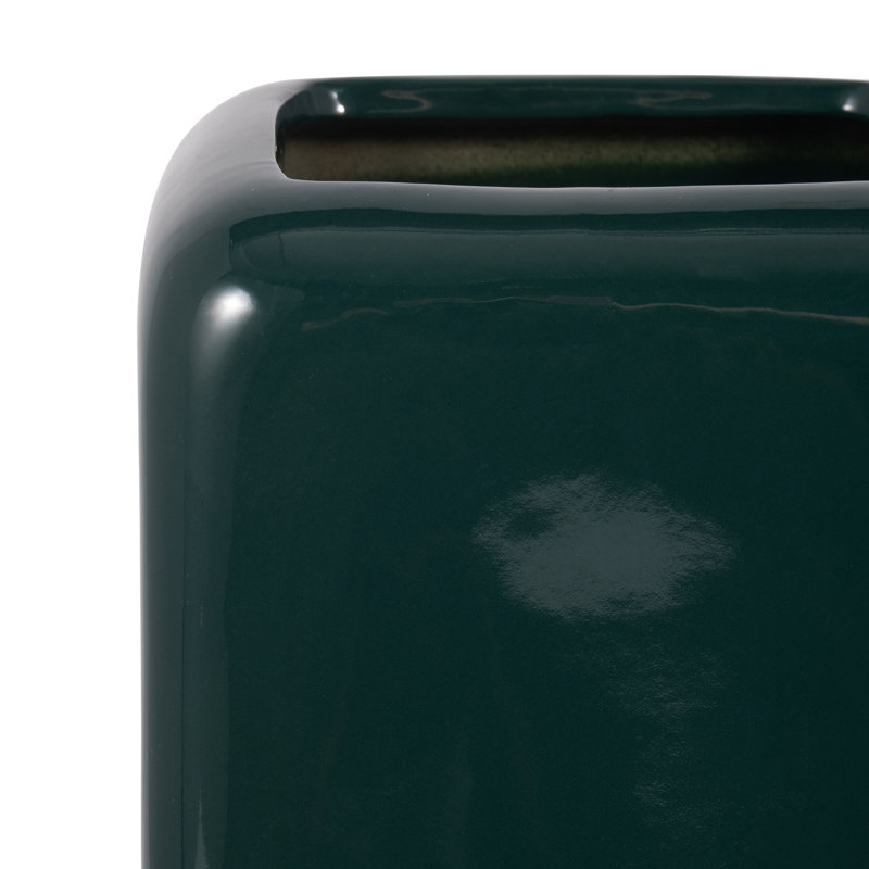 Stoneware Ceramic Vase with Textured Body and Rounded Rim Design, Green, 12" H x 6" W x 6" D