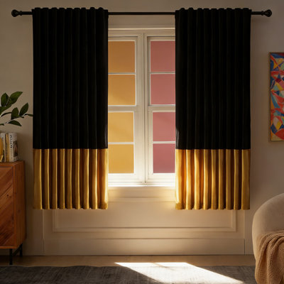 Rideaux en velours occultant avec motif de blocs de couleurs - ensemble de 2 panneaux, languette arrière et passe-tringle pour habillage de fenêtre moderne, rideaux insonorisants et bloquant la lumière pour le salon et la chambre à coucher