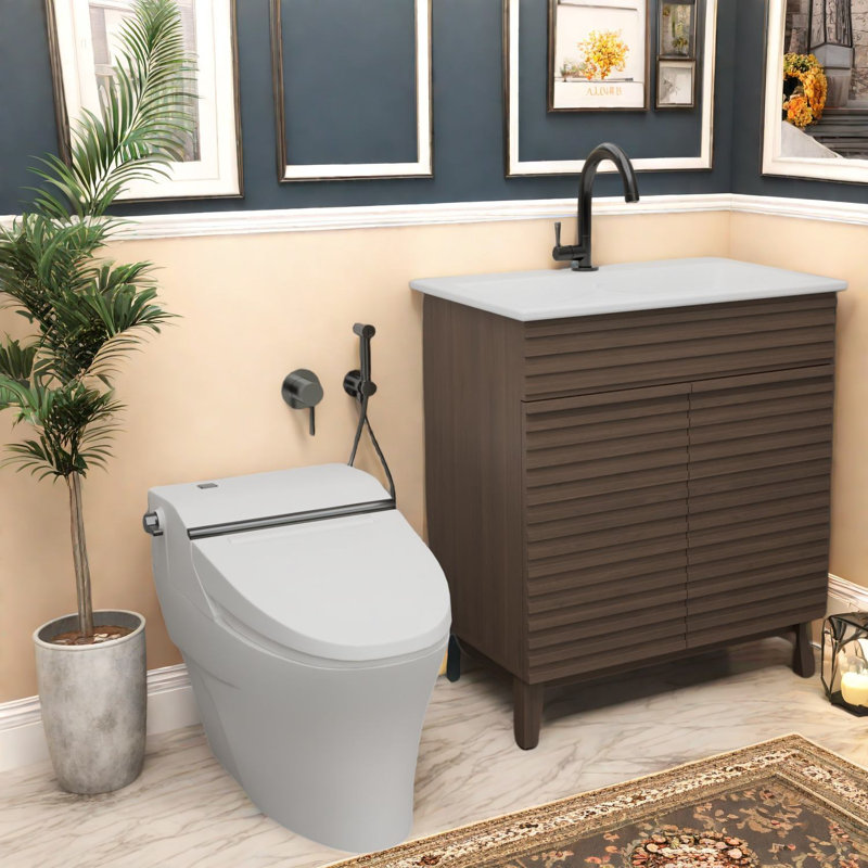 Meuble-lavabo moderne 30 po avec lavabo, finition brun antique