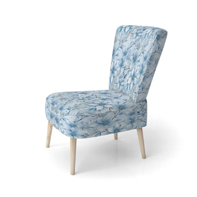 Arctic Breeze Blue Daisy - Upholstered Farmhouse Side Chair, Blue Accent Chair