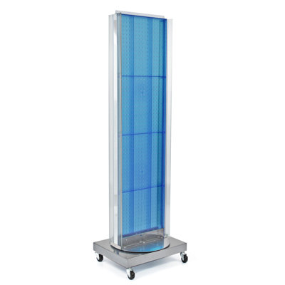Two-Sided Pegboard Floor Display w/ Two C-Channel Sides on a Revolving Wheeled Base. Spinner Rack Stand. Panel Size: 16"W x 60"H