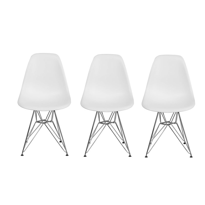 16.5'' H Dining Chair, White, Silver, 3