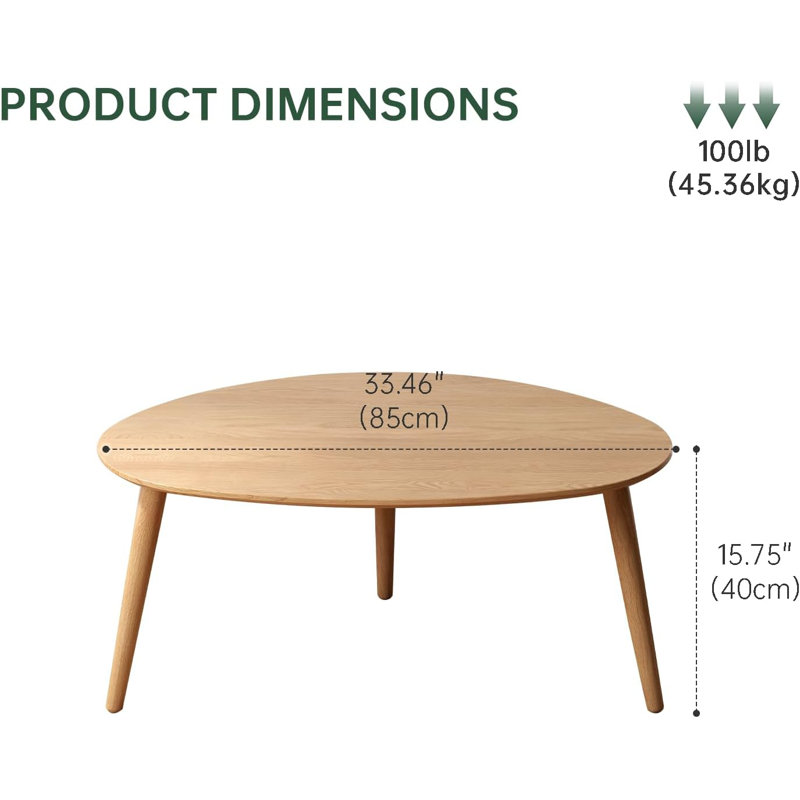 Solid Wood Three Leg Coffee Table, Oak