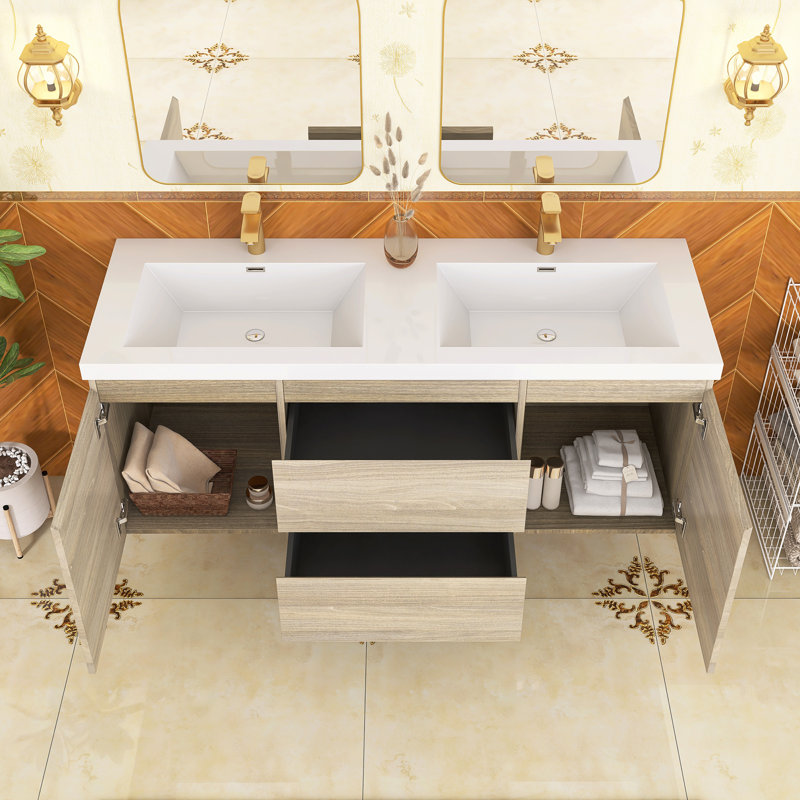 Ensemble de meuble-lavabo mural 59 po avec plateau en résine 59 po, Gris