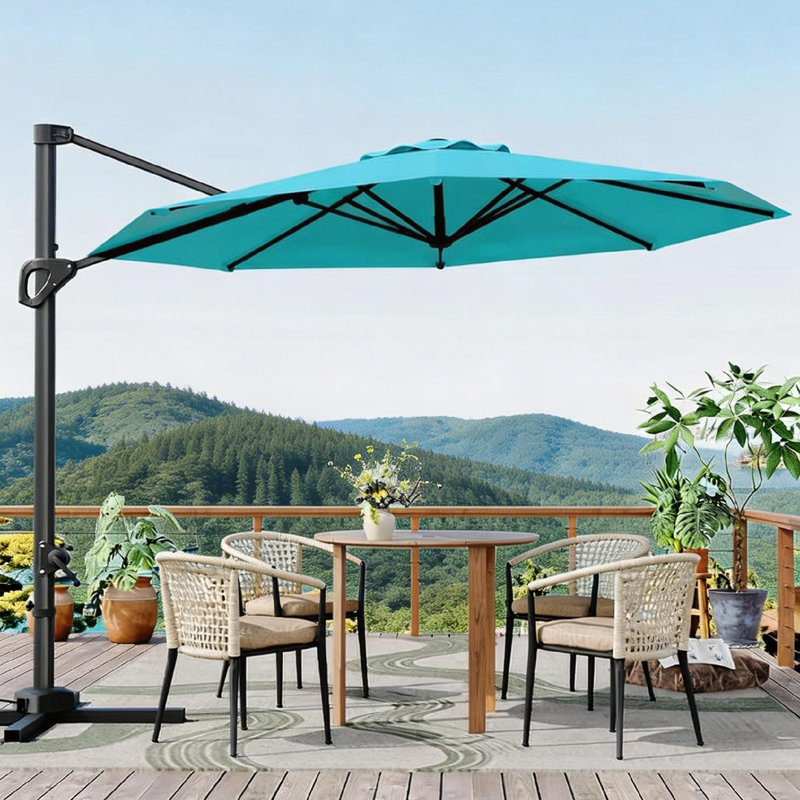 Parasol extérieur en porte-à-faux, rotation à 360 degrés, avec base incluse, Blue