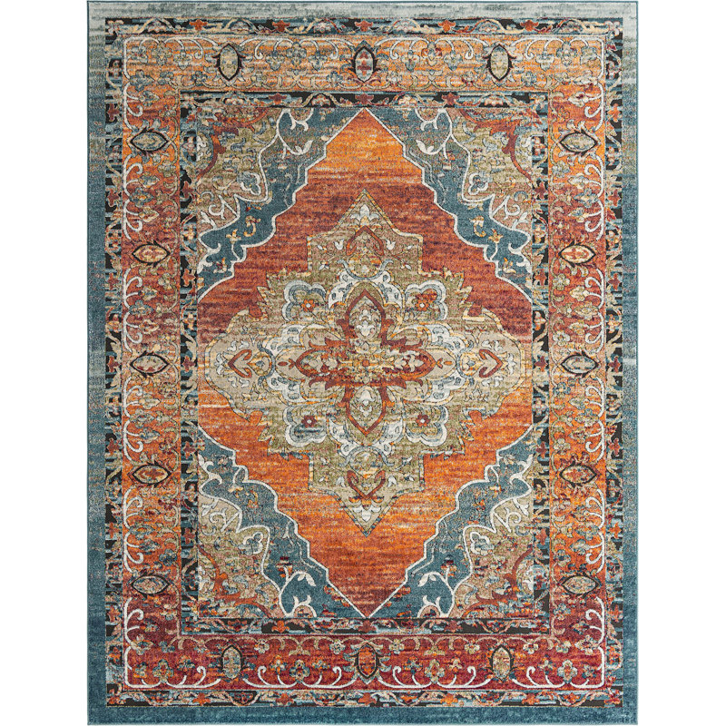 Tapis traditionnel Charian rouille oriental, Rectangle 9 pi x 12 pi