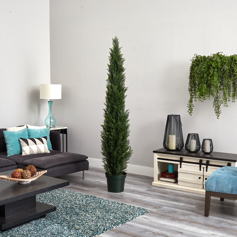 Faux Cedar Tree in Planter, 84" H x 26" W x 26" D