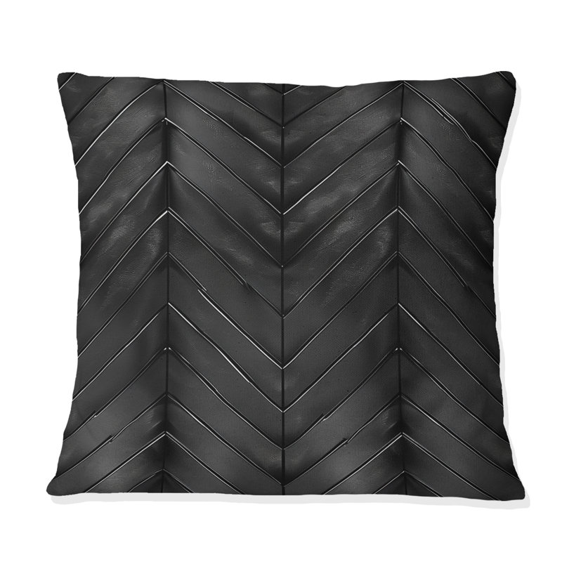 Coussin décoratif moderne noir et gris à chevrons I, H 16 po x l 16 po