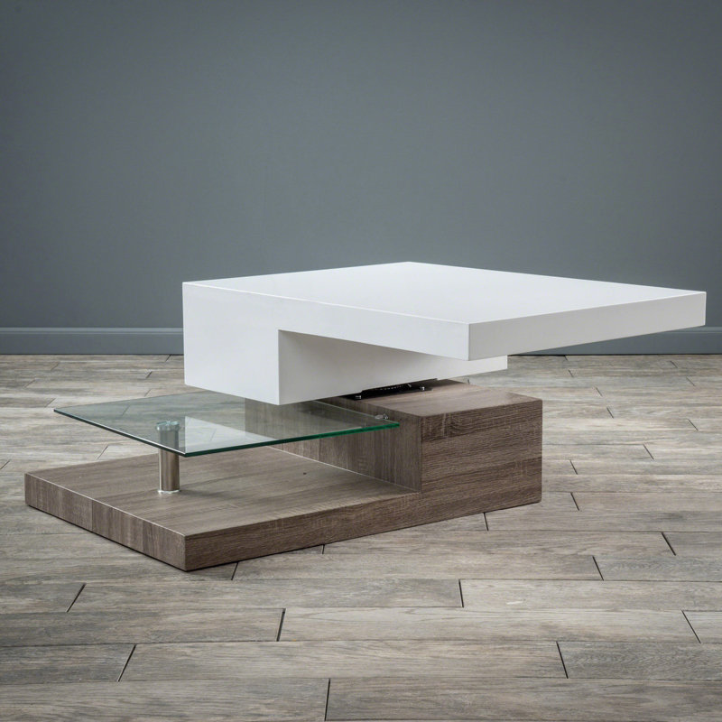 Rotating Coffee Table With 1 Glass Shelf
