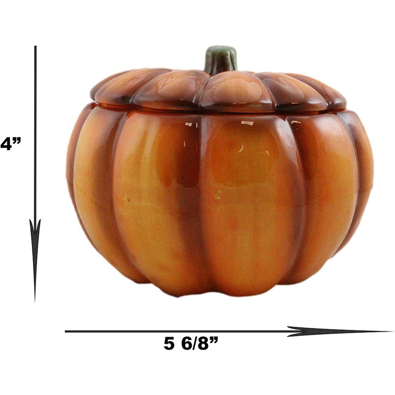 Ebros 6 po de diamètre pour maison et cuisine Gourmet Potage soupe de légumes ou bol de dessert avec couvercle Céramique décorative pour la fête d'Halloween citrouilles (1)