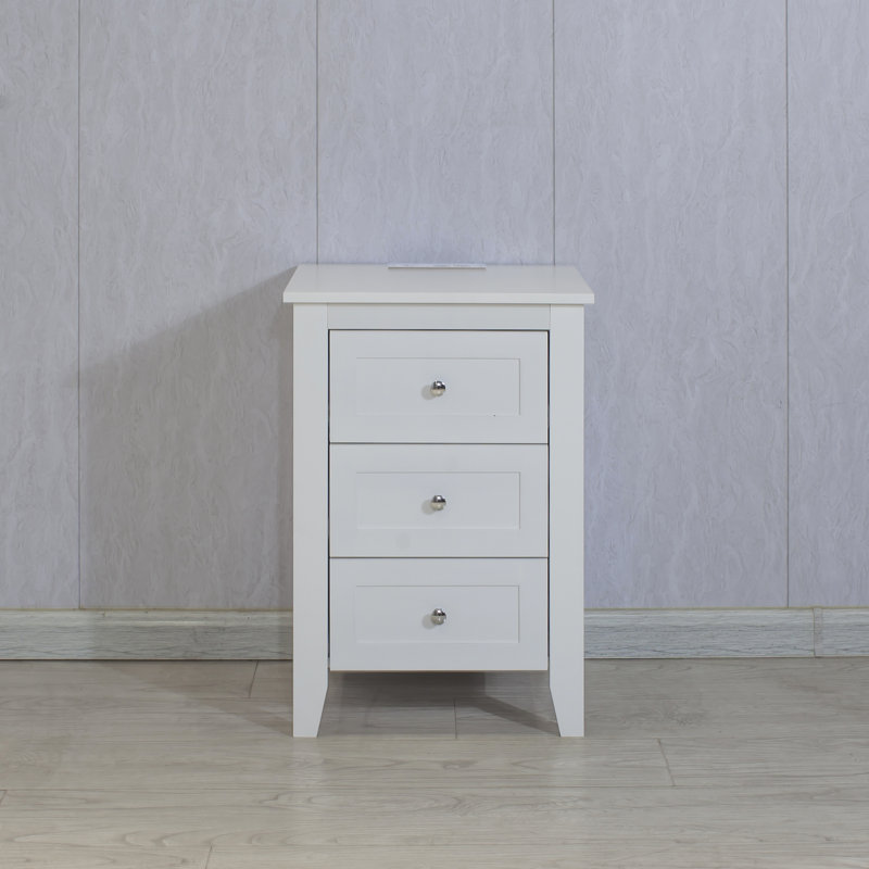 Table de chevet 3 tiroirs pour la chambre à coucher - Table d'appoint en bois blanc moderne avec fonction de charge