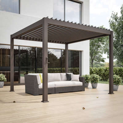 Louvered Pergola, Outdoor Sun Shade Pergola with Metal Frame and Adjustable Rainproof Roof