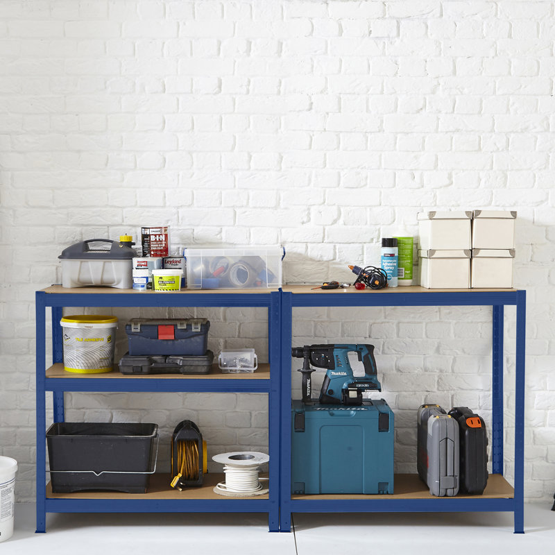 Alameddine 90cm W Steel Height -Adjustable Shelving Unit, Blue