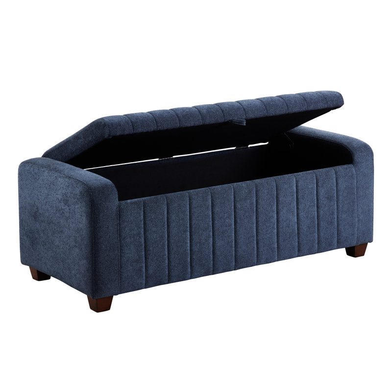 Banc de rangement moderne et contemporain avec rangement intérieur intégré et pieds en bois massif Piedmont, Blue