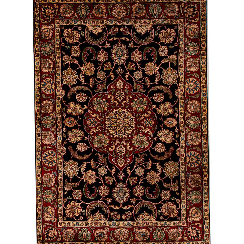 Hand-Knotted High-Quality Black and Red Area Rug