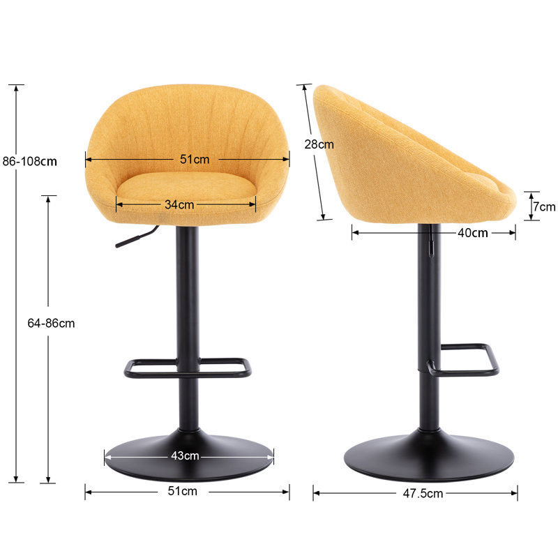 Thornbury Swivel Upholstered Adjustable Height Counter Stool with Metal Frame, Yellow