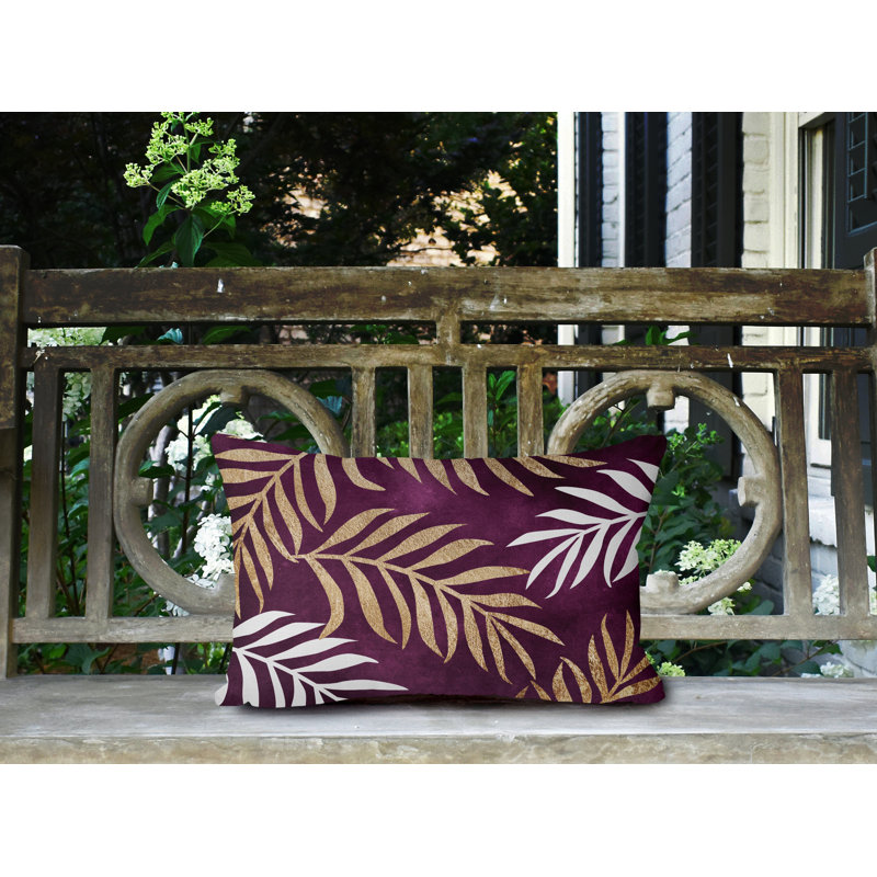 Coussin lombaire intérieur / extérieur Bobo Fern, Mauve / or / blanc
