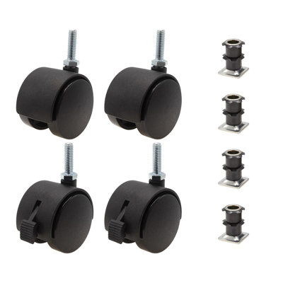 3/4in. Square Metal Double Star Caster Inserts 2 With Brakes and 2 Without Brakes