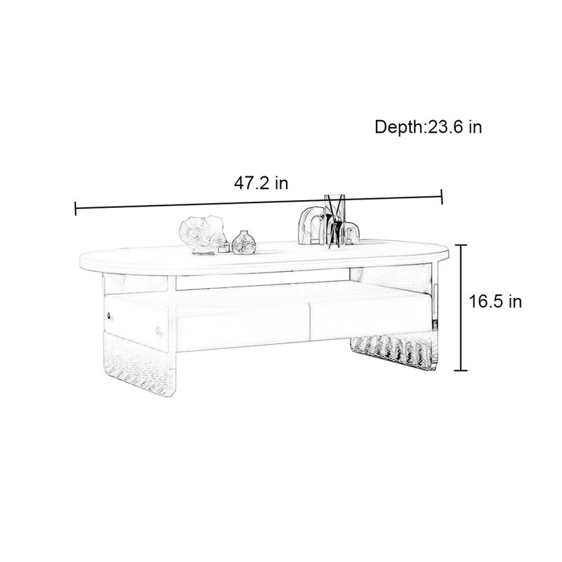 Table basse ovale, H 16,5 po x L 47,2 po x l 23,6 po