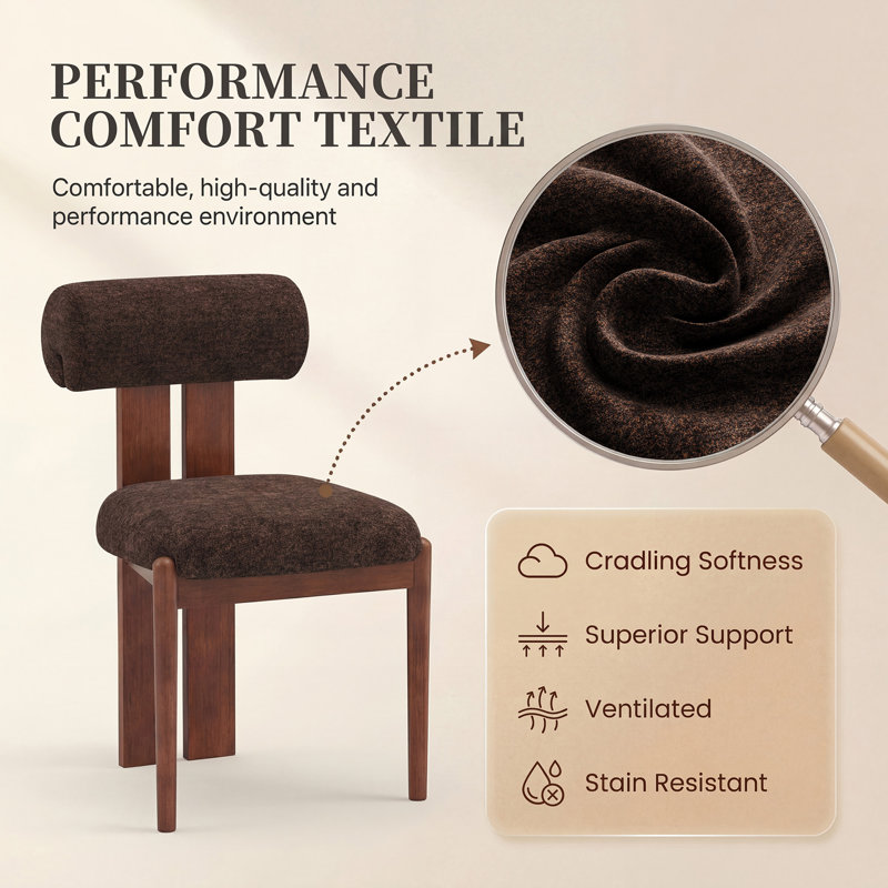 48cm H Upholstered Dining Chair in Camel, Walnut, 4, Dark Brown